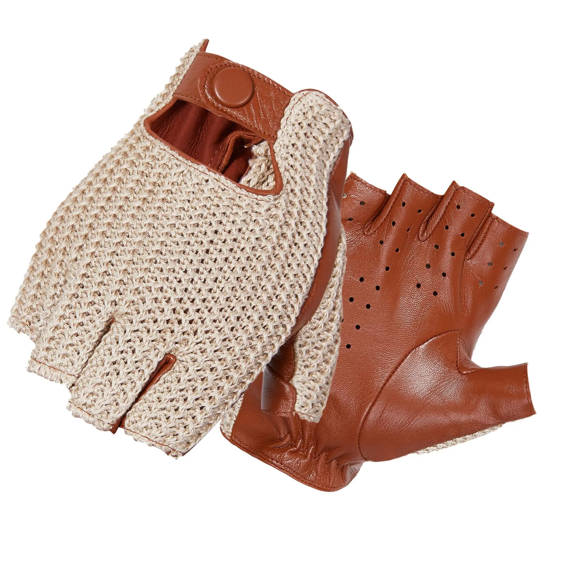 Leather Driving Glove - Men's Genuine Leather Unlined Retro Snap-fastener