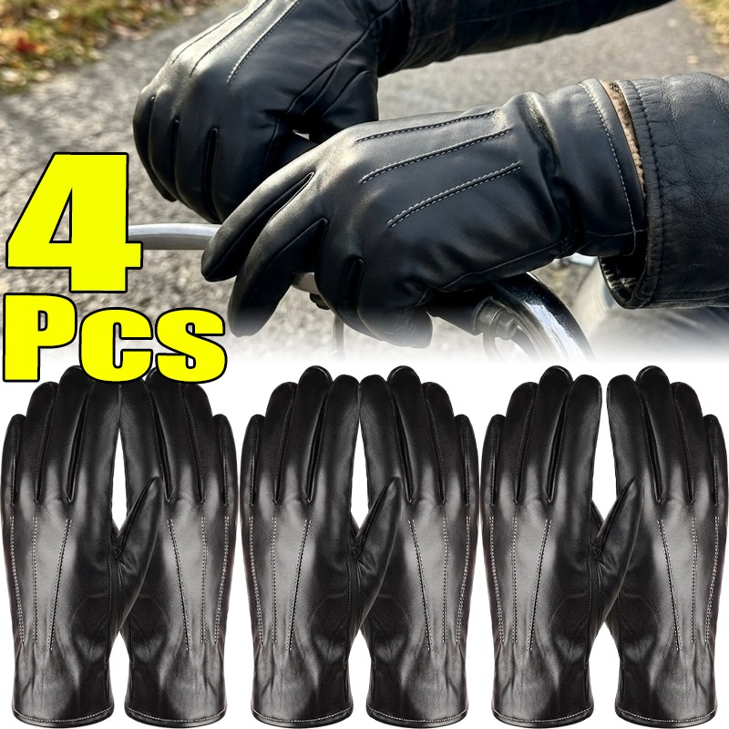 Leather Driving Glove - Thermal PU Leather Gloves Unisex Winter
