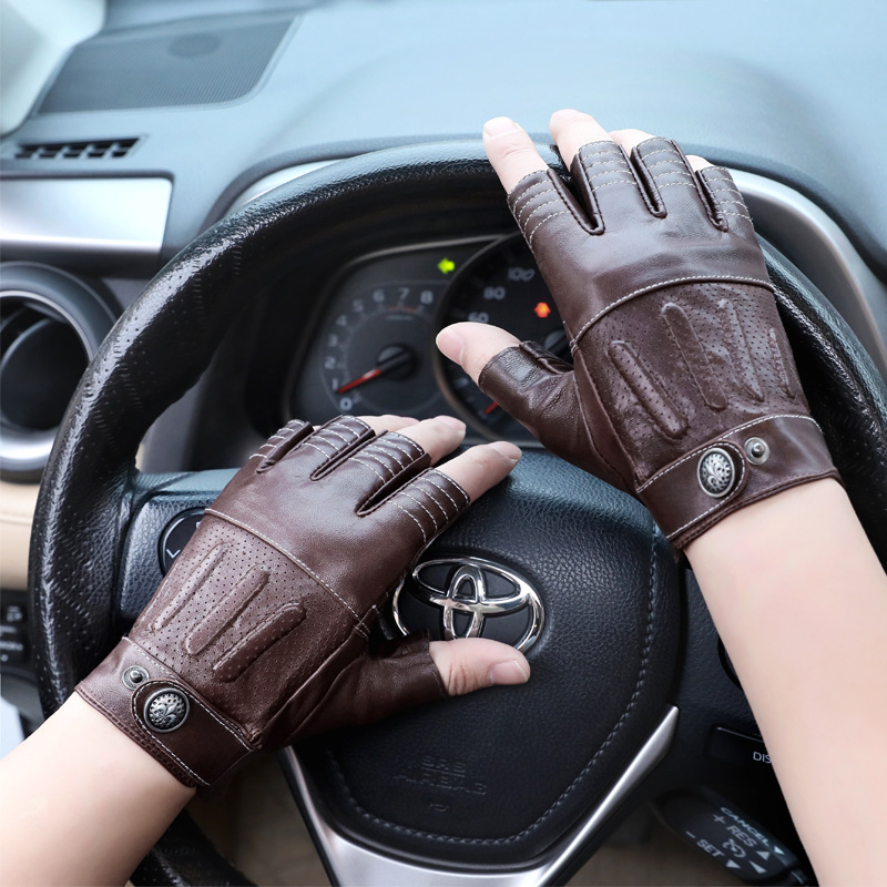 Semi-Finger Real Leather Glove - Leather Driving Glove review and price