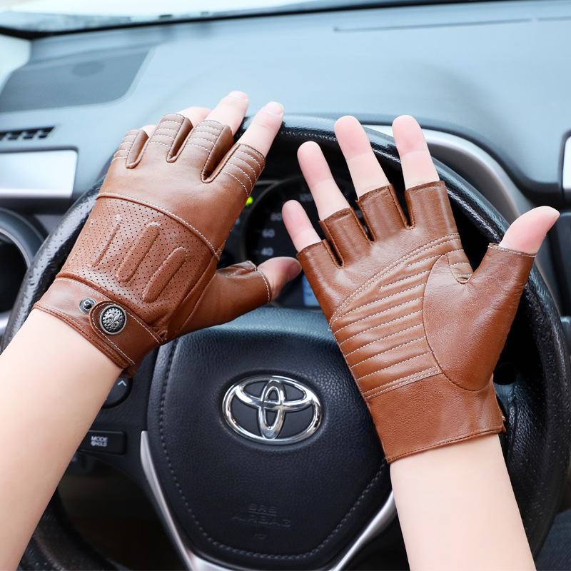 Semi-Finger Real Leather Glove - Leather Driving Glove review and price